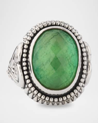 Konstantino Ivy Rock Crystal, Aventurine and MOP Triplet Statement Ring
