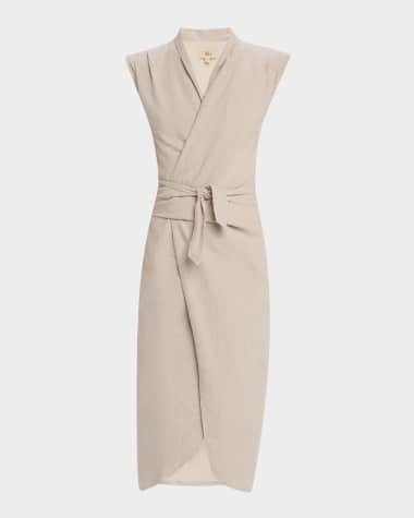 JBQ Alivia Linen-Blend Wrap Shirtdress