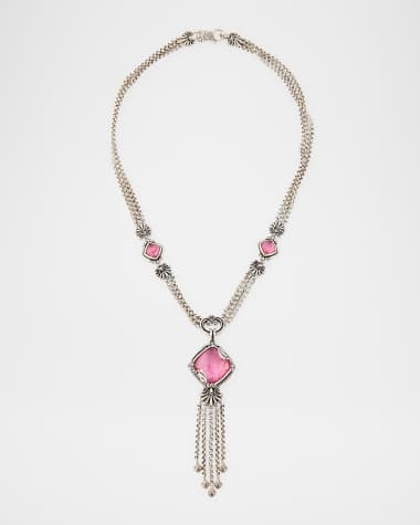 Konstantino Ivy Sterling Silver Strawberry Quartz and Rock Crystal Necklace, 18"
