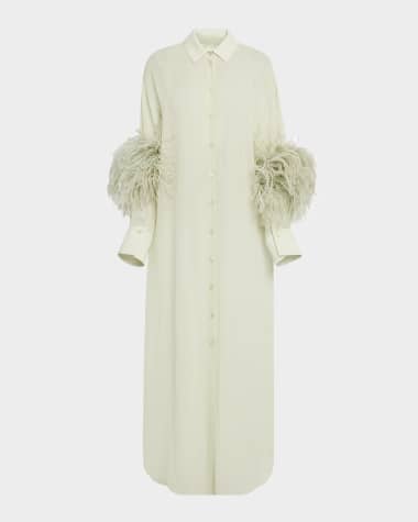 LAPOINTE Lightweight Georgette Long Button-Down Shirt With Feathers