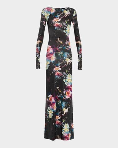 LAPOINTE Floral Jersey Long-Sleeve Gown