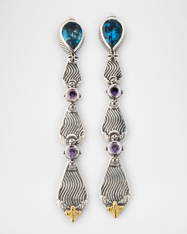 Konstantino Kyma Linear Earrings with Blue Topaz and Amethyst