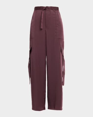 LAPOINTE Lightweight Satin Belted Wide-Leg Utility Pants