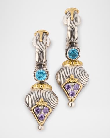 Konstantino Kyma Huggie Drop Earrings with Sky Blue Topaz and Amethyst