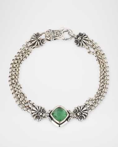 Konstantino Ivy Rock Crystal, Aventurine and MOP Triplet Chain Bracelet
