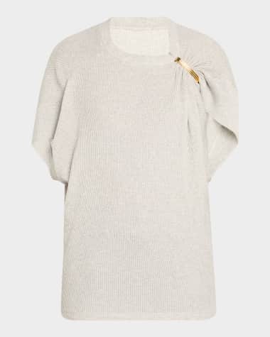 Brandon Maxwell The Faye Asymmetric T-Shirt with Shoulder Hardware