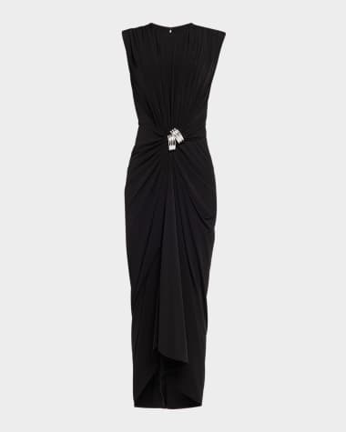 Brandon Maxwell Serena Swirl Draped Midi Dress