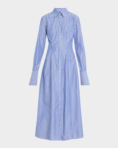 Brandon Maxwell Sammy Striped Collared Midi Shirtdress