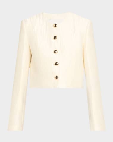 Brandon Maxwell Eloise Single-Breasted Crinkle Silk Box Jacket