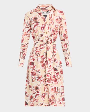 Chiara Boni La Petite Robe Belted Floral-Print Midi Shirtdress