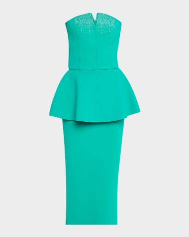 Chiara Boni La Petite Robe Strapless Stud-Embellished Peplum Midi Dress