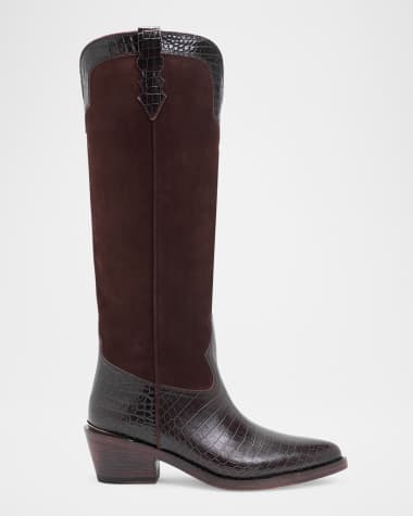 Partlow Mira Mixed Leather Western Knee Boots