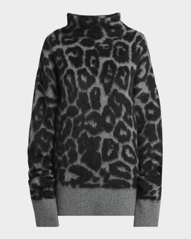Stella McCartney Leopard Jacquard Oversized Wool Turtleneck