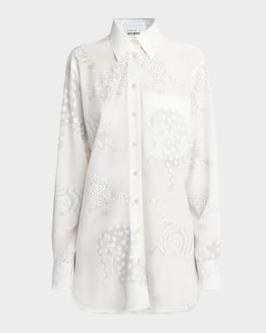 Stella McCartney Cat Burnout Button Down Silk Blouse