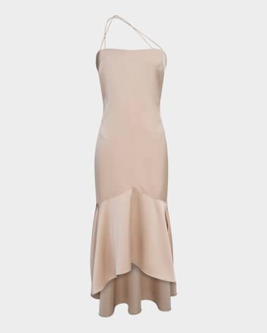 Et Ochs Sierra Asymmetric High-Low Satin Midi Dress