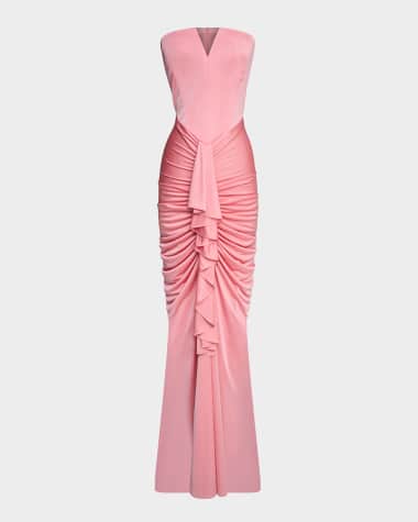 Et Ochs Selena Strapless Draped Glossy Jersey Gown