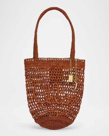 Chloe Summer Banana Small Tote Bag in Crochet Paper and Leather