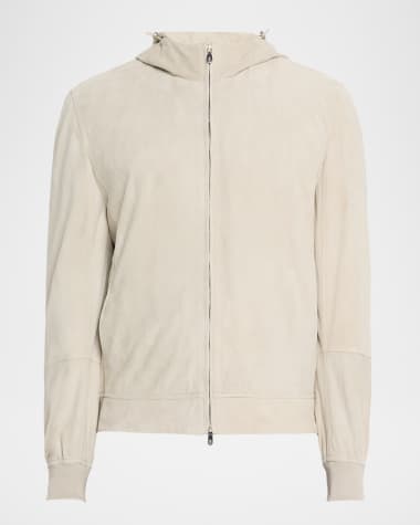 Brunello Cucinelli Men's High Summer Capsule Suede Full-Zip Hooded Jacket