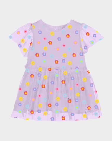 Stella McCartney Kids Girl's Flowers Tulle Short-Sleeve Dress, Size 6M-18M