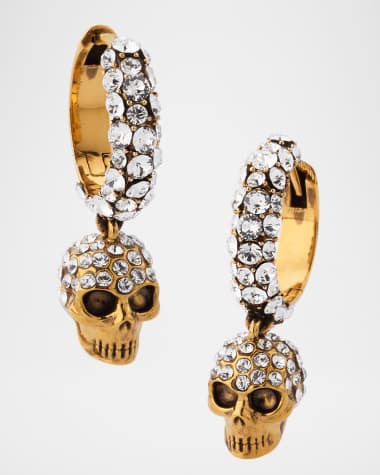 McQueen Pave Skull Hoop Earrings, Gold