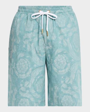 Versace Men's Barocco Denim Drawstring Shorts