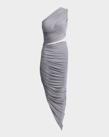 ALAIA Asymmetric Ruched Cutout Midi Dress