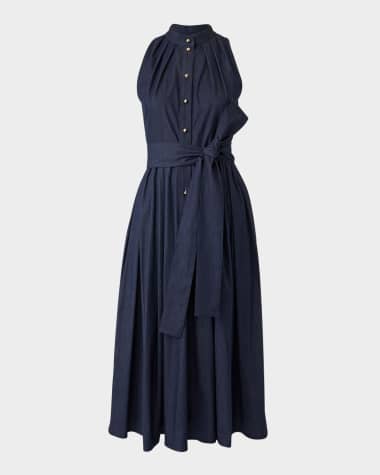 Carolina Herrera Pleated Self-Tie Full Midi Dress