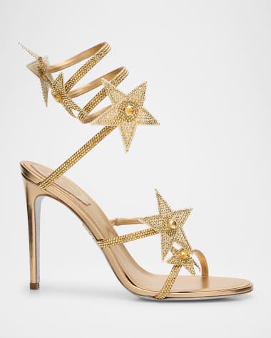 Rene Caovilla Cleo Crystal Star Satin Snake-Wrap Sandals