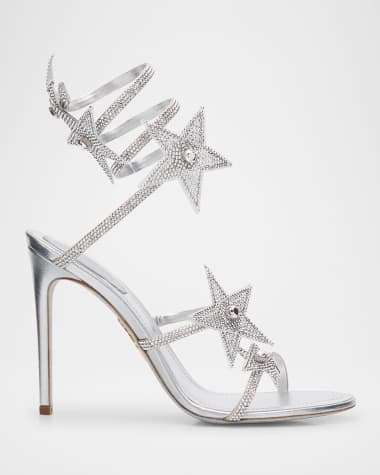 Rene Caovilla Cleo Crystal Star Satin Snake-Wrap Sandals