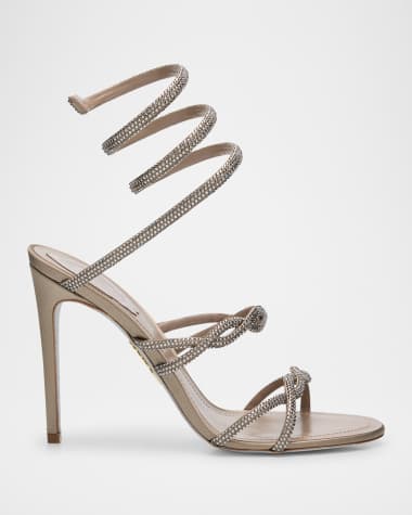 Rene Caovilla Crystal Satin Braided Snake-Wrap Sandals