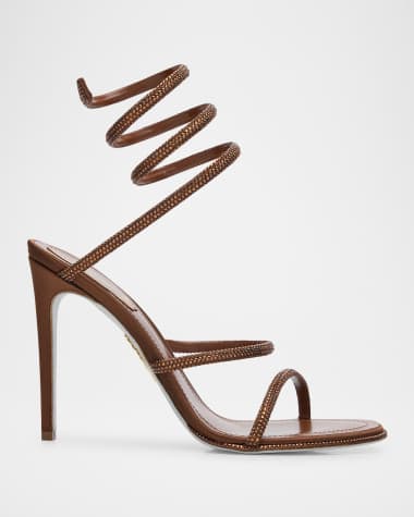Rene Caovilla Cleo Crystal Satin Snake-Wrap Sandals