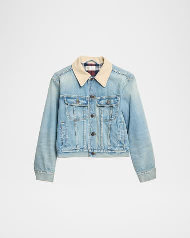 THE ROW Joras Crop Denim Jacket with Corduroy Collar