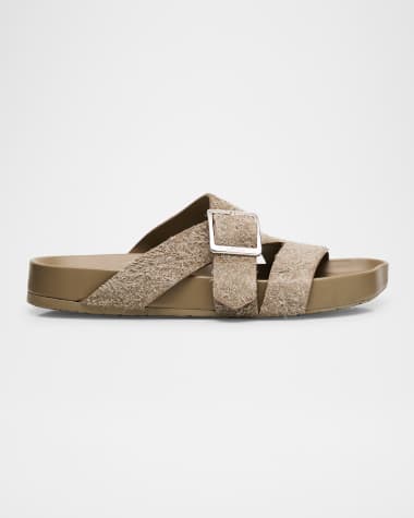 Loewe Men's Ease Brushed Suede Buckle Slide Sandals