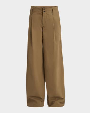 Chloe Pleated Wide-Leg Cotton Trousers