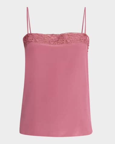Chloe Lace-Trim Silk Button-Side Cami Tank