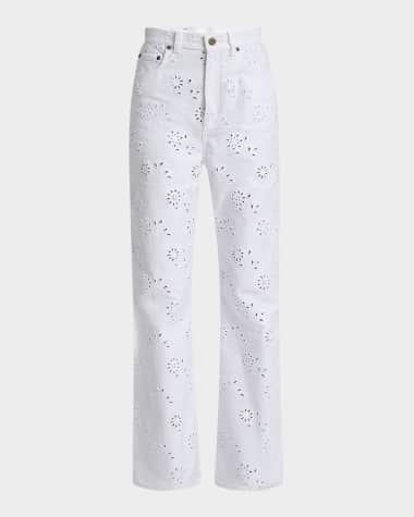 Chloe Broderie Anglaise Denim Straight-Leg Jeans