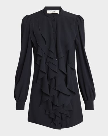 Chloe Ruffle Front Long-Sleeve Mini Dress