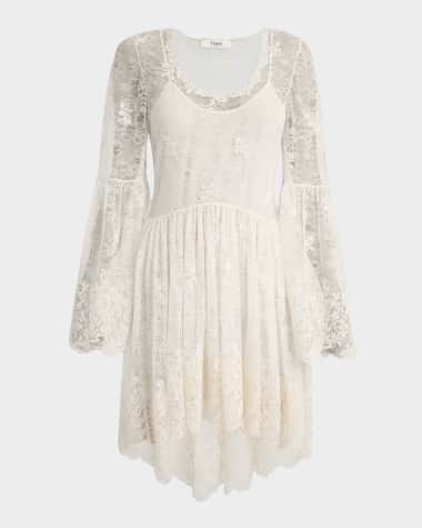 Chloe Lace U-Neck Long-Sleeve Mini Dress