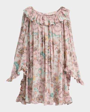 Chloe Ruffle-Trim Silk Mini Shift Dress