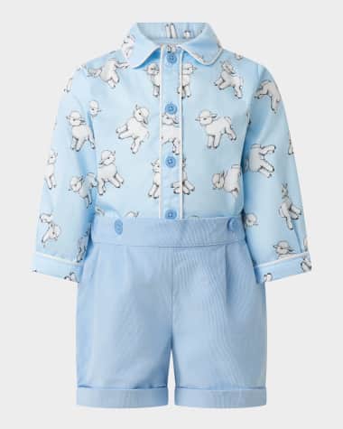 Rachel Riley Boy's Lamb Shirt & Shorts Set, Size 6M-24M