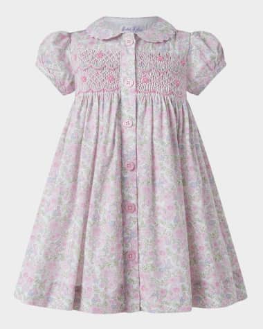 Rachel Riley Girl's Ditsy Smocked Button-Front Dress and Bloomers Set, Size 6M-24M