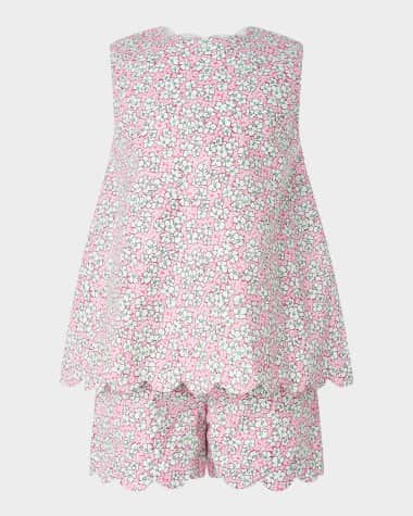 Rachel Riley Girl's Scalloped Trim Floral-Print Top & Shorts Set, Size 2-14