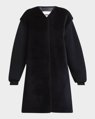 Jil Sander Sheep Shearling Knit-Sleeves Kaban Coat