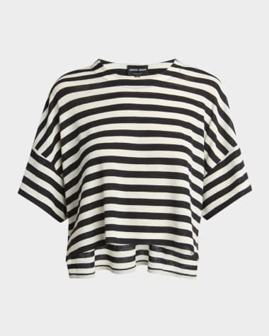 Giorgio Armani Stripe High Low Wool T-Shirt