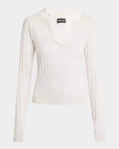 トップス Giorgio Armani long sleeve knit Giorgio Armani Wave-Print Long-Sleeve Metallic Silk Jersey