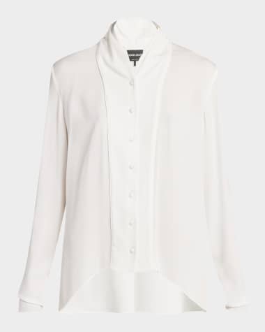 Giorgio Armani Shawl-Collar Silk Georgette Blouse