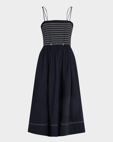 Veronica Beard Kaela Smocked A-Line Midi Dress