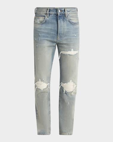 Amiri Men's MX1 Distressed Jeans with Pleated Suede
