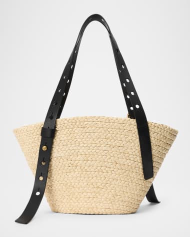 Loewe x Paula’s Ibiza Punch Hole Small Basket Shoulder Bag in Raffia