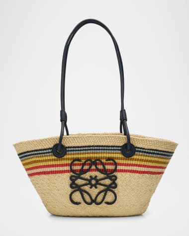Loewe x Paula’s Ibiza Small Anagram Striped Basket Tote Bag in Raffia